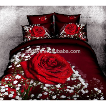 100% algodón cubrecama 3D Red Rose diseño de ropa de cama de China al por mayor